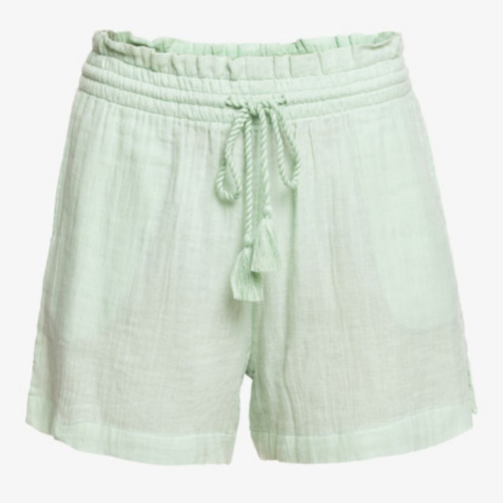 Roxy Pop Sun Elastic Draw String Waist Cotton Shorts Mint Green Size L